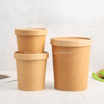 Brown kraft paper disposable bowls with plastic lids disposable paper bowl for soup