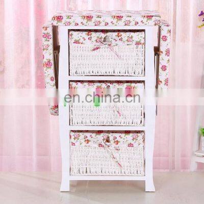 Home Furniture Ironing Board Wooden Ironing Cabinet With Wicker Drawer