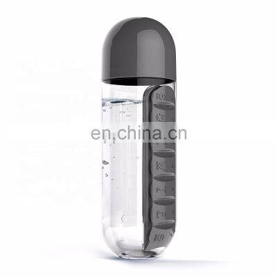 600ml Custom Water Bottle with Pill Box for Weekly Drinking