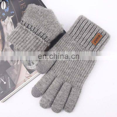 Custom Logo Winter Knit Mittens Gloves Touchscreen Warm Thermal Soft Elastic Gloves for Women Men photo-3