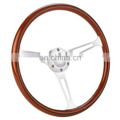 Real Wood 380mm Drift Racing Car Steering Wheel, Deep Dish Classic Car Wooden Grain Steering Wheels