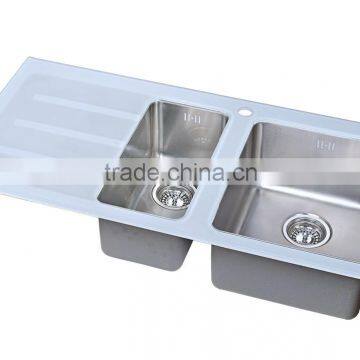 Glass sink stainless steel hand made kitchen sink