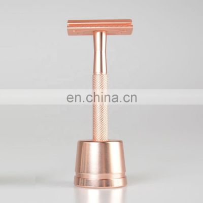 Mens Barber Matte Rose Gold Metal Brass Handle Safety Shaving Razor