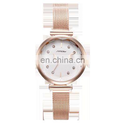 SINOBI Luxury Lady Watch Milanese Stainless Steel Mesh Band Watches Dazzling Diamond Dial