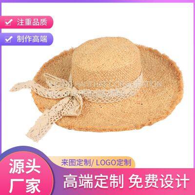 Summer Lace Tie Sun Hat Fur Brimmed Lafite Straw Hat Outdoor Travel Sun Visor photo-5