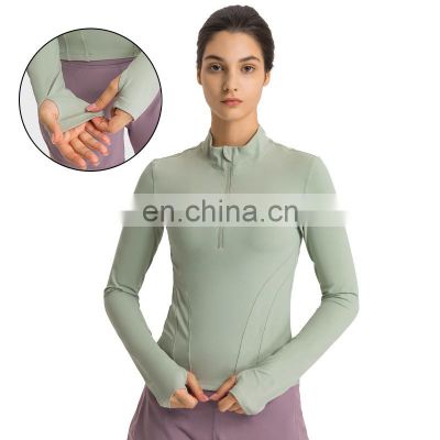 Autumn New Wholesale Custom Sports Yoga Wear Gym Top Women Fitness Half Zip Long Sleeve Slim Fit T-Shirt Jacket