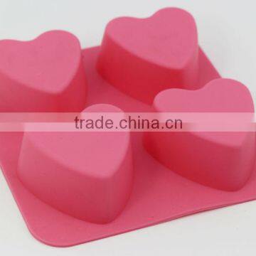 Top Quality 4 Cavity Natural Silicone Heart Molds