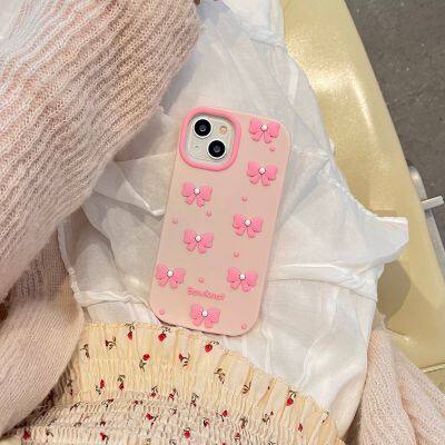 Pearl Bow Pink Silicone Phone Case For Iphone 15 14 13 Pro Max 12ProMax Phone Fashionable Mobile Phone Accessories photo-4