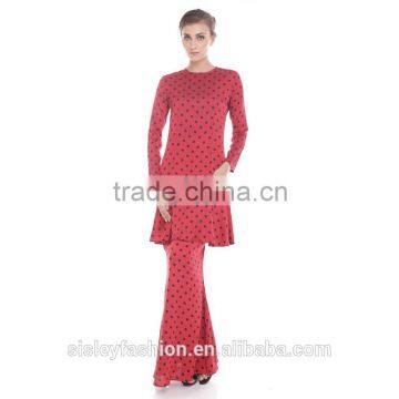 2016 hot sale women islamic dress design ladies custom printing baju kurung modern dress D266