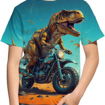 Kids 3D Print Graphic Tees Funny Cartoon Dinosaurs Short Sleeve T Shirts for Youth Boys Girls photo-1