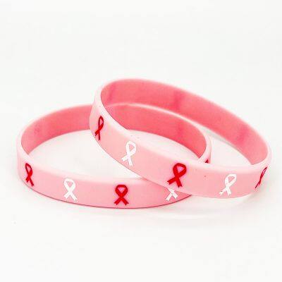 Factory Direct in Stock Healthy Breast Awareness Ribbon Public Service Announcements Soft Smoothly Silicone Bracelet