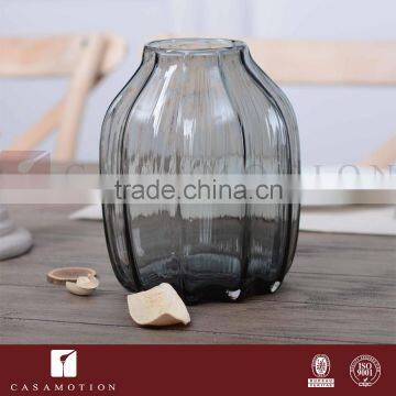 CASAMOTION Ribbed Hand Blown Art Glass Vase, Grey, Small