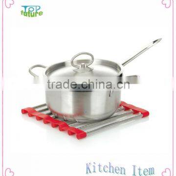 Pot mat metal Stainless steel Silicon roller twist Coaster trivet,silicon rubber pad