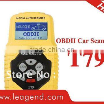 Promotional multi car engine scan gauge OBD2/EOBD auto Scanner T79 in yellow -6 languages ,Data print out,live data graph