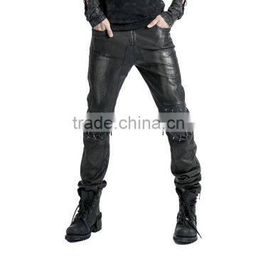 K-145 Top Sale Mens Vintage Punk Leather Pants With Awl Nail On Knee