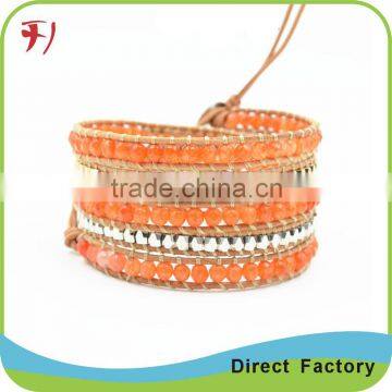 Popular leather cord with gemstone bracelet imitation pearl with white glass beads beads 1 row                        
                                                                                Supplier's Choice