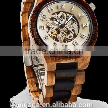 2016 Fashion Mens Bamboo Wood Watch Mechanical Wooden Watch Skeleton Man Watch