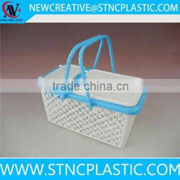 new rectangular open lid plastic pinic basket with handle