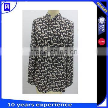 Silk Viscose Metallic Animal Jacquard Shirt Single Chest Pocket Stand Collar Long Sleeve Tabs Classic Fashion Casual Women Lady