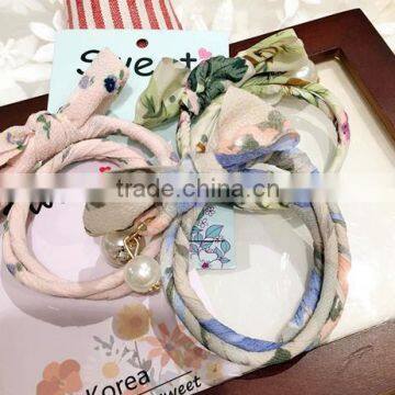 high quality custome printed floral cat ear hair tie ponytail holders elastic bands