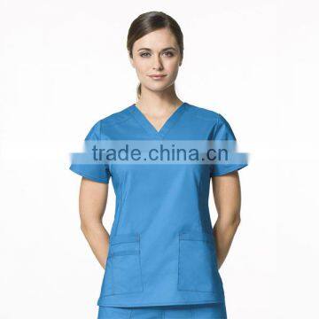 Blue Medical Nurses Scrub Suit Uniform Ladies V-neck Top Clothing                        
                                                Quality Choice