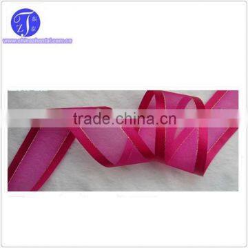 China Manufacturer supply colorful satin edges organza ribbon with gold wire                        
                                                Quality Choice