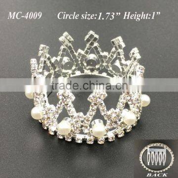 2016 NEW mini round pearl crystal rhinestone comb crown tiara for kid birthday party Bridal Wedding party(MC-4009)