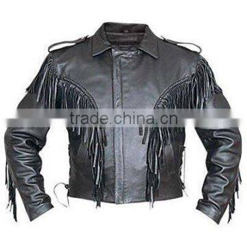 Mens Leather Jacket with Fringes