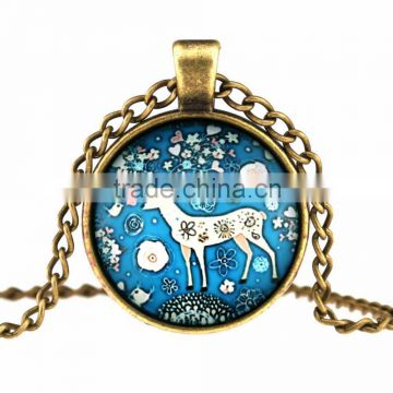 MiLu Deer Photo Glass Dome Cabochon Bronze Tone Pendant Necklace Christmas Gifts