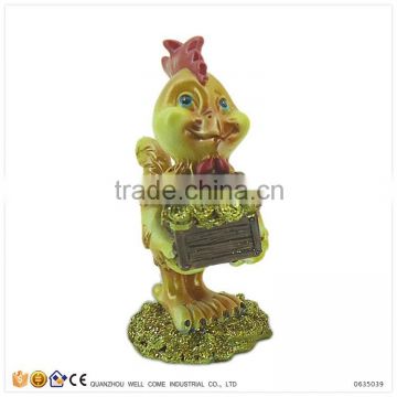 Resin Zodiac Chicken Statues Holding Gold Coin Box