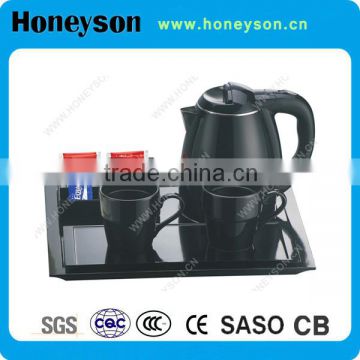 stainless steel 1.2l mini hotel electric tea kettle pot with plastic service tea tray for hotel room