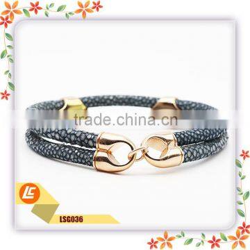 Luxury Genuine Stingray Skin Leather Bangle With Crystal Charm photo-3