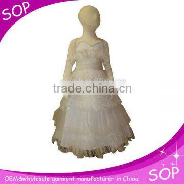 Fashion ruffle style elegant satin white flower girls net dress