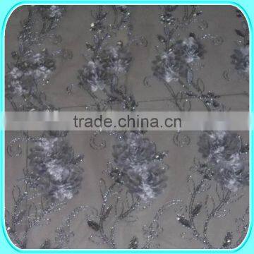 SILVER SATIN RIBBON EMBROIDERY FABRIC FOR EVENING DRESS                        
                                                Quality Choice