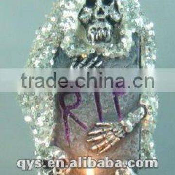 Halloween Sequined Skeleton Tombstone with Candle