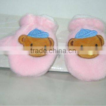 CUTE MINI SOFT EMBROIDERED PINK PLUSH BABY GLOVE FOR WINTER