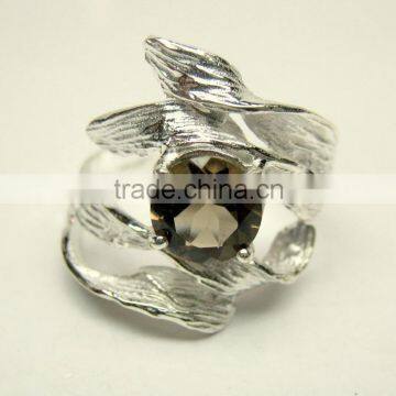 Smoky Quartz Flower 925 Sterling Silver Ring, Black Oval Gemstone FashionJewelry, Designer Oxidized Silver Handmade Jewellery