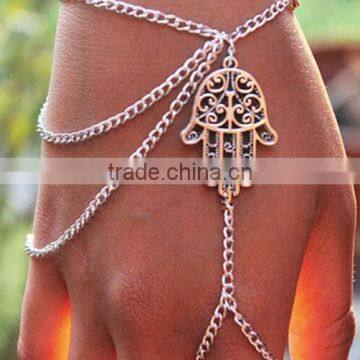Unique Harness Slave Chain Buddha's-hand Link Finger Ring Bracelet Bangle Tassel photo-2