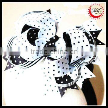 Black and White polka dot print layered boutique hair bow on alligator clips accessoy