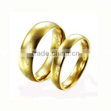 Engraved pictures couple rings design stainless steel jewelry gold wedding ring 24 carat gold wedding rings for women (LR6024)