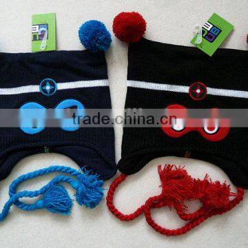 Children's Monster Knitted Beanie With Braid and Pom