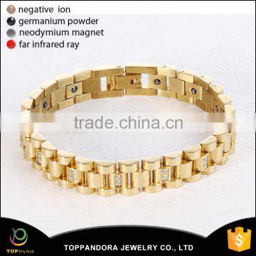 Guangzhou Supplier Gold Plating Stainless Steel Magnetic Energy Bracelet Brass Adjustable Mens Cuff Bracelet Blank