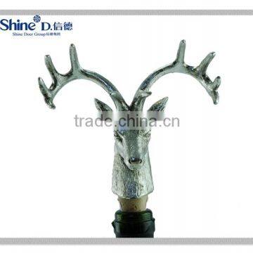 Novelty Lighted Silver Deer Head Wine Bottle Stopper With Custom Cork for Business Gift Home Decoration