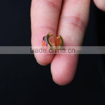 Gold Plated Stainless Steel Red Gem Paved Cartilage Hoop Earrings Wholesale photo-3