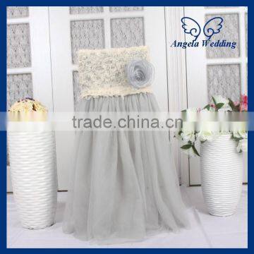 CH019J New 2015 wedding high back puffy tutu grey tulle chair cover with flower