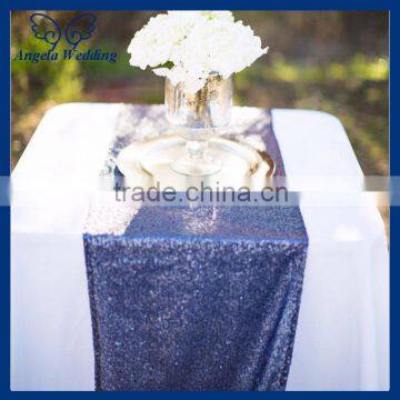 RU017F New beaded metallic tiny sequence matte navy blue sequin table runner