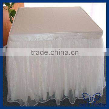 SK011C New arrival hot beautiful decorative white bridal ruffled wedding organza table skirt