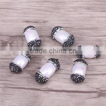 White Smooth Shell Connector Spacer Beads, Cylinder shape Crystal Paved Shell Gemstone Charm Beads Druzy Jewelry