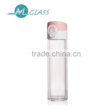 300ml double wall borosilicate glass bottle with colorful lid N6403