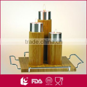 Wholesale stainless steel chinese candle holder with bamboo tray